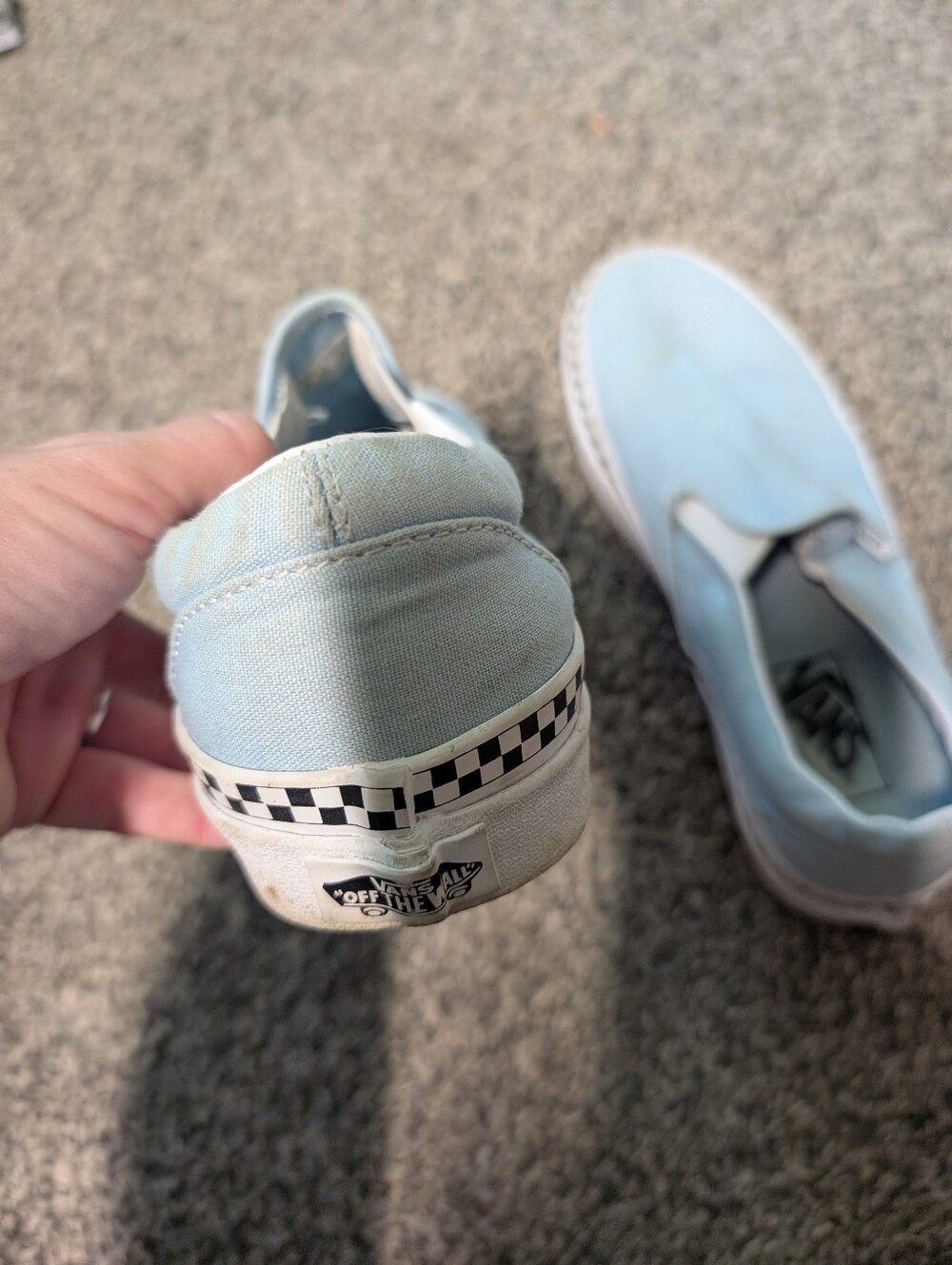 Vans Slip-On Canvas Shoes 7 Light Blue Checkered Detail Skater Casual - Picture 8 of 11